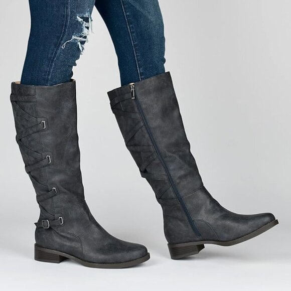Journee Collection Womens Carly Stacked Heel Riding Boots - Picture 1 of 7